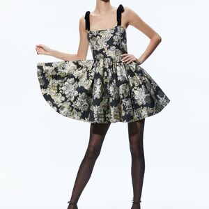 Alice + Olivia Fay Black and Gold Mini Dress